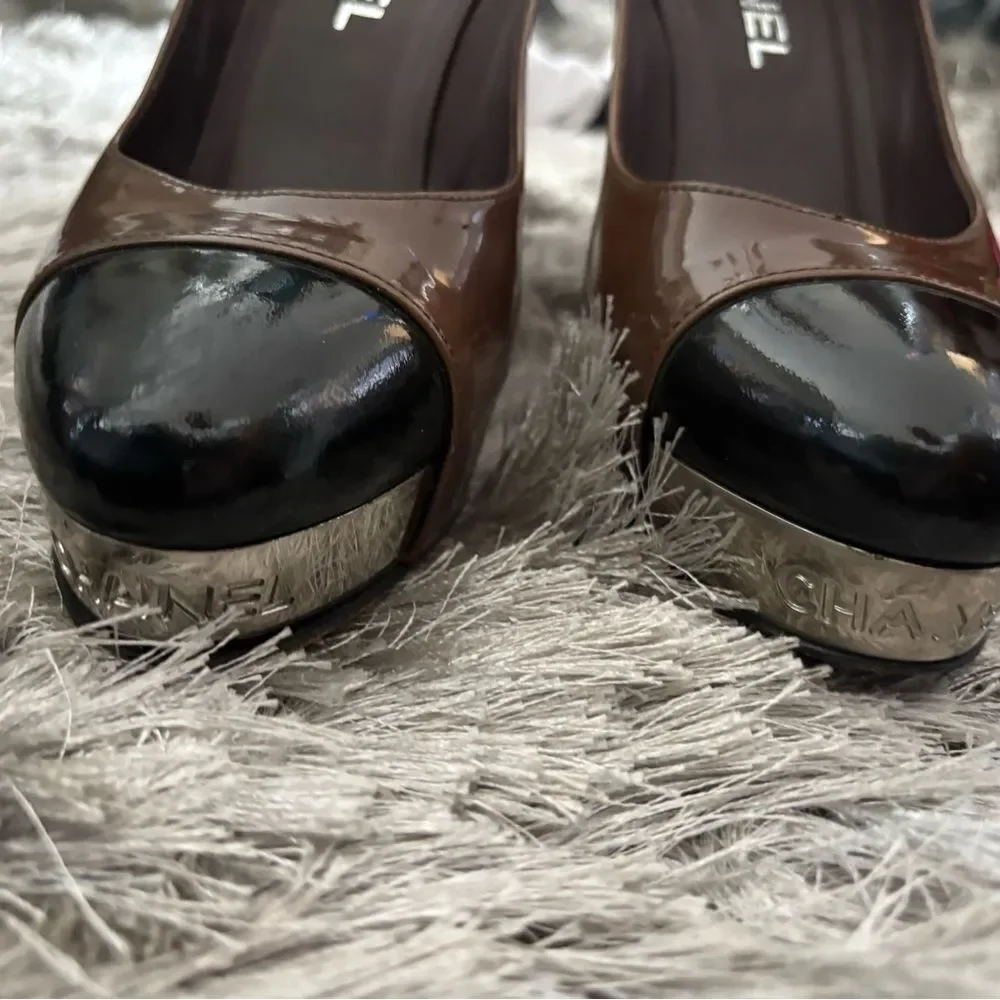 Chanel dress shoes logo pumps colorblock heels classic big monogram platforms